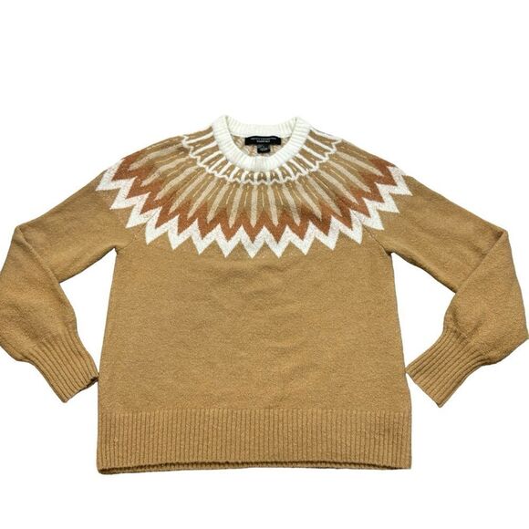 Ladies French‎ Connection Essentials Fair Isle Camel Colored Sweater Size Small - Picture 1 of 9